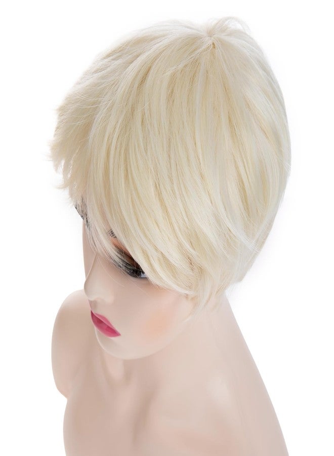 Wiwige Short Blonde Wig for Women Short Pixie Cut Platinum Blonde Hair Wig with Bangs Costume Halloween Cosplay Party Synthetic Wig - Image 4